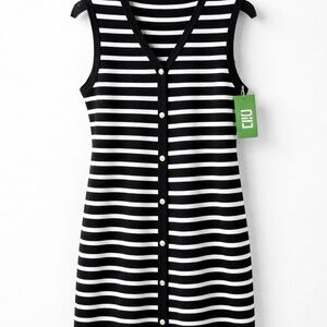 UE Black and White Striped Midi Dress